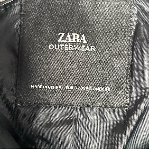 Zara Black Faux Leather Biker Jacket with Wide Lapel size Small - Picture 3 of 6